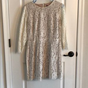 white and pink underlay lace dress